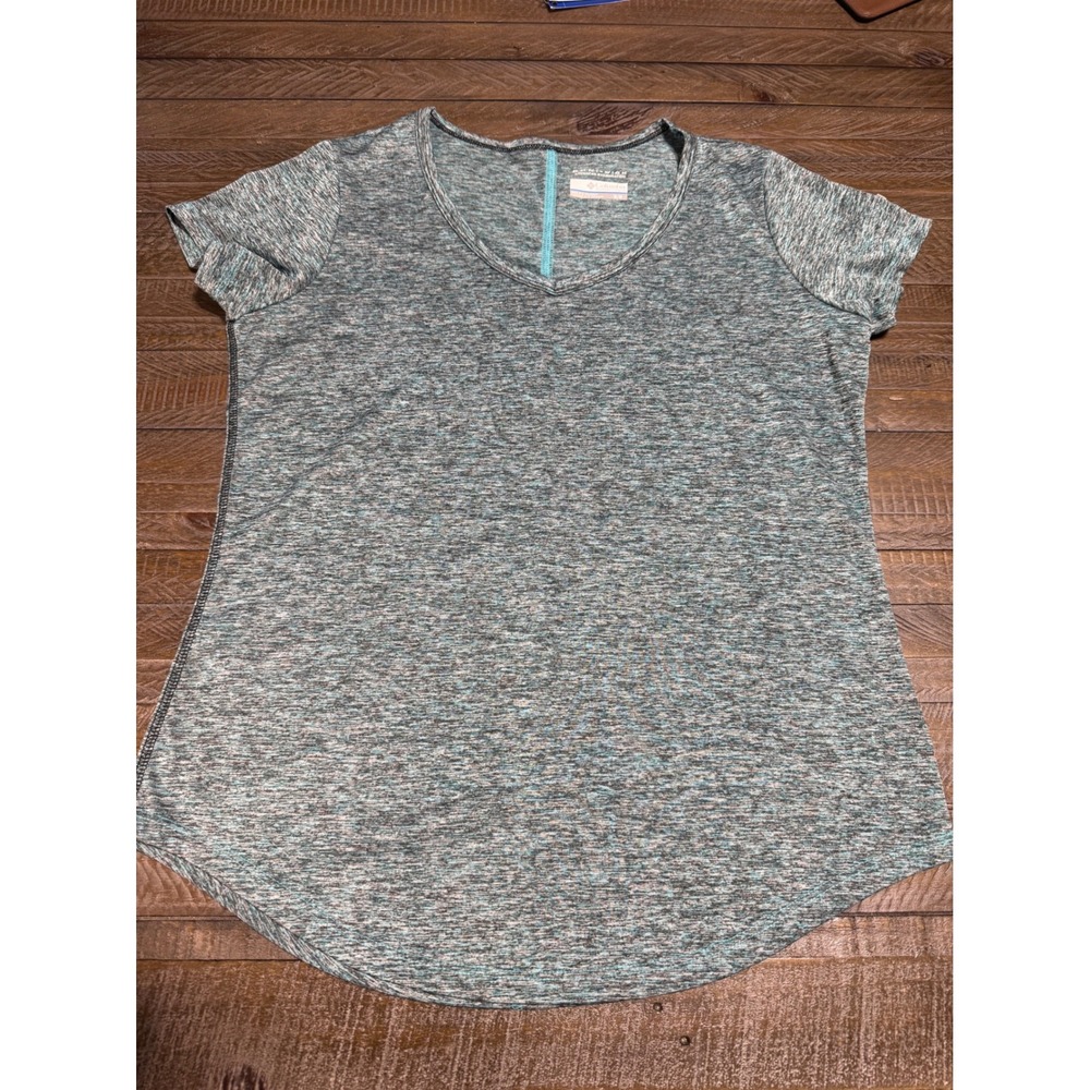 Columbia T-Shirt Womens Medium Teal Space Dye Omni-Wick V-Neck XK0164 Preloved - Picture 4 of 7